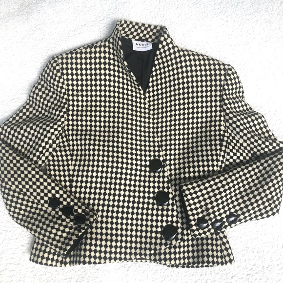 Akris blazer houndstooth check cream & black jacket women’s size 8 hourglass - Picture 6 of 15